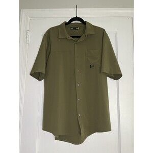 Under Armour LG/G Olive Button-Up Fishing Shirt Short Sleeve Collared Pocket